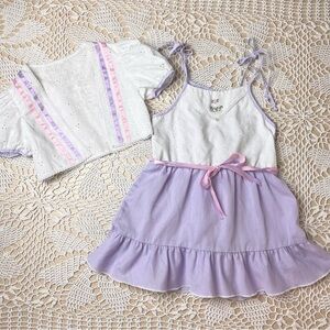 Vintage 1980s Evy Girls 4 Years Purple Sun Dress Cropped Eyelet Bolero Set
